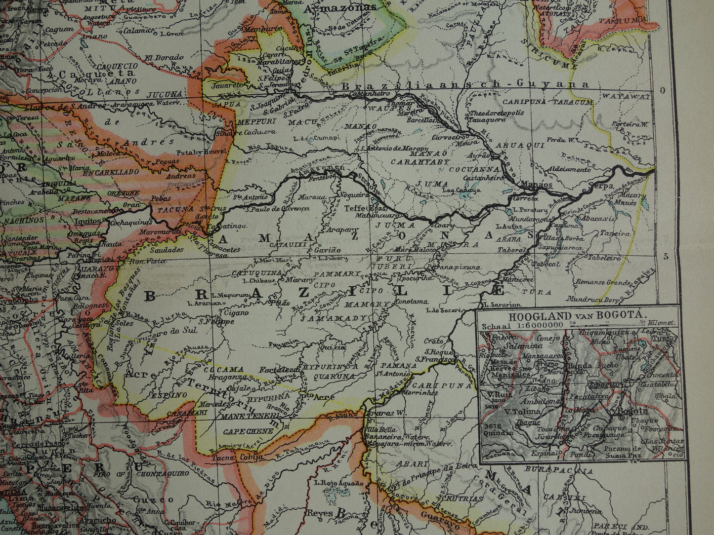 Oude kaart Venezuela Colombia Ecuador Peru en Bolivia historische landkaart Galapagos vintage Nederlandse kaarten