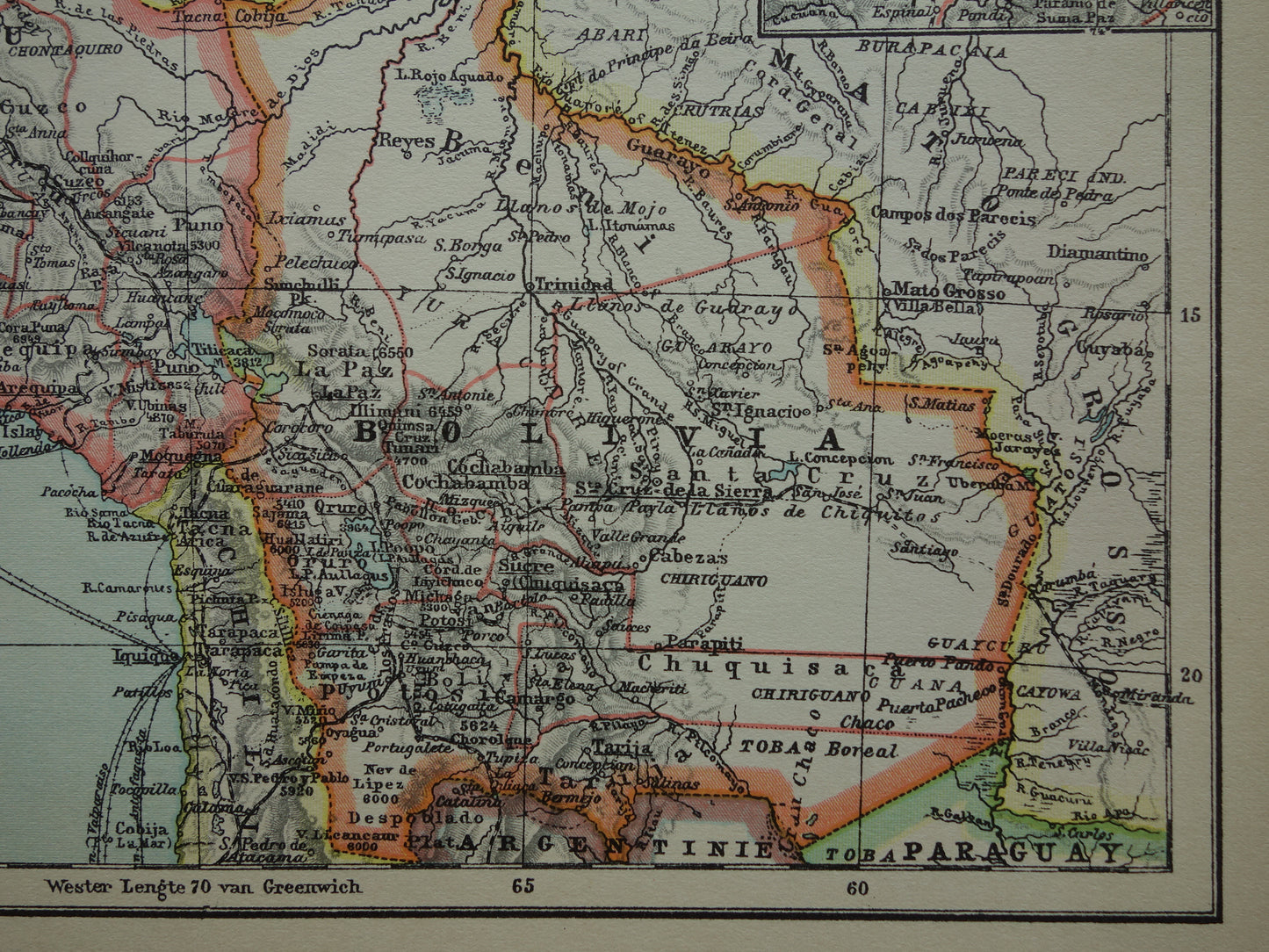 Oude kaart Venezuela Colombia Ecuador Peru en Bolivia historische landkaart Galapagos vintage Nederlandse kaarten