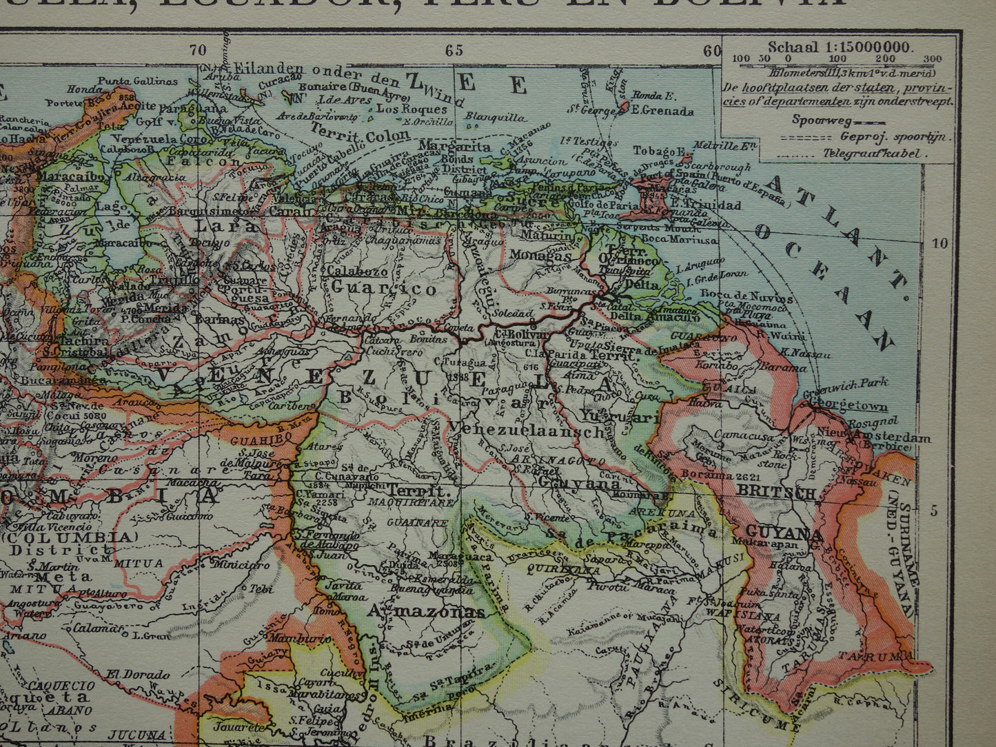 Oude kaart Venezuela Colombia Ecuador Peru en Bolivia historische landkaart Galapagos vintage Nederlandse kaarten