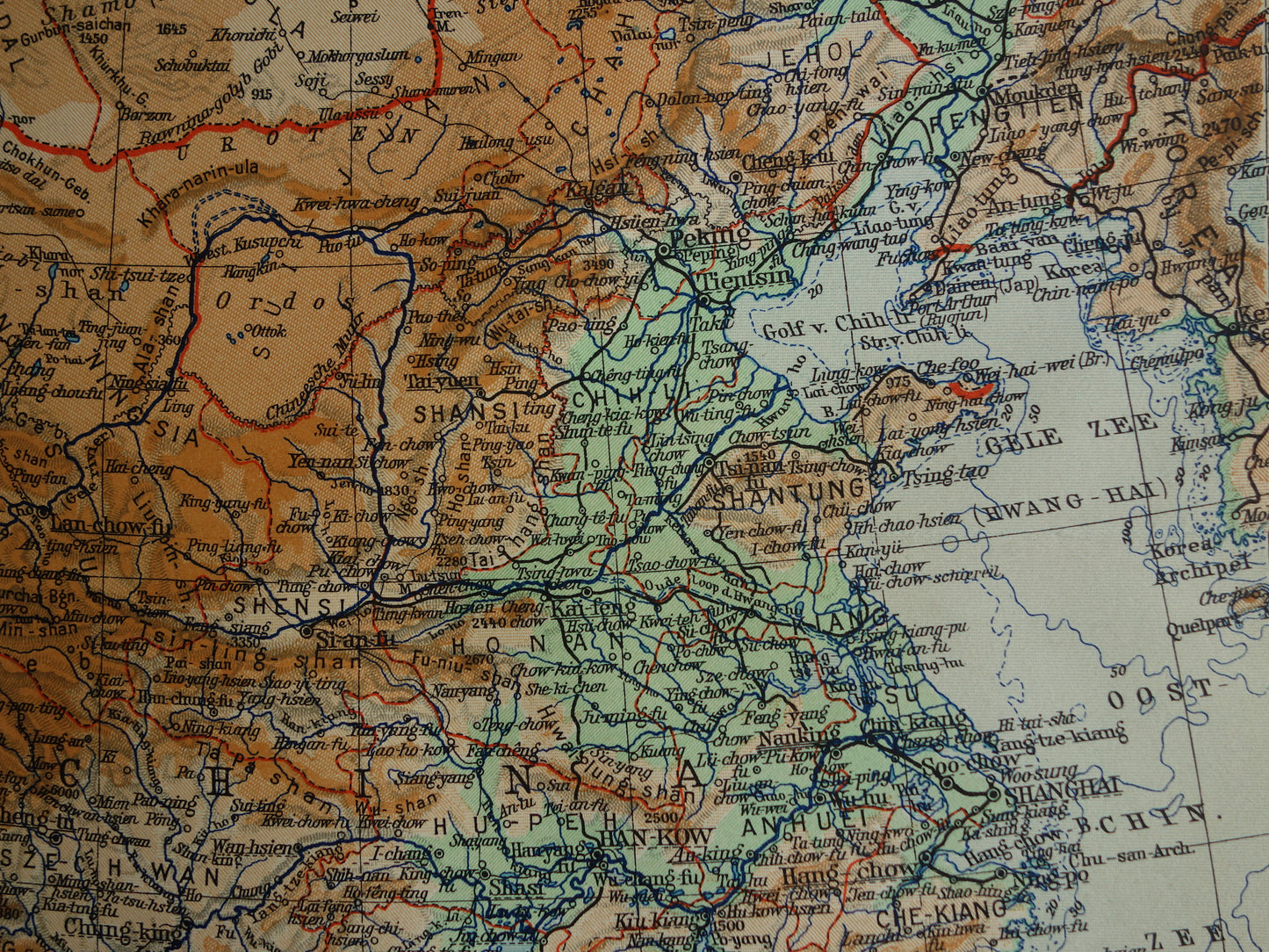 Oude kaart van China uit 1934 originele Nederlandse landkaart van China historische vintage print