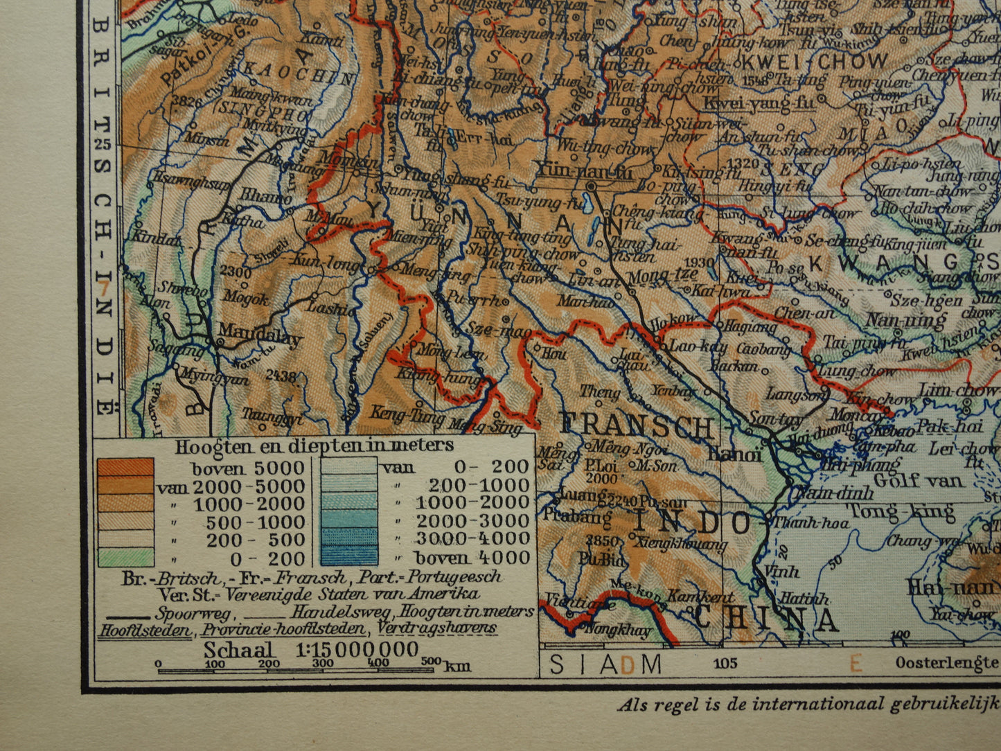 Oude kaart van China uit 1934 originele Nederlandse landkaart van China historische vintage print