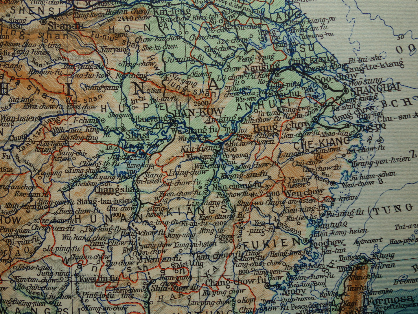 Oude kaart van China uit 1934 originele Nederlandse landkaart van China historische vintage print