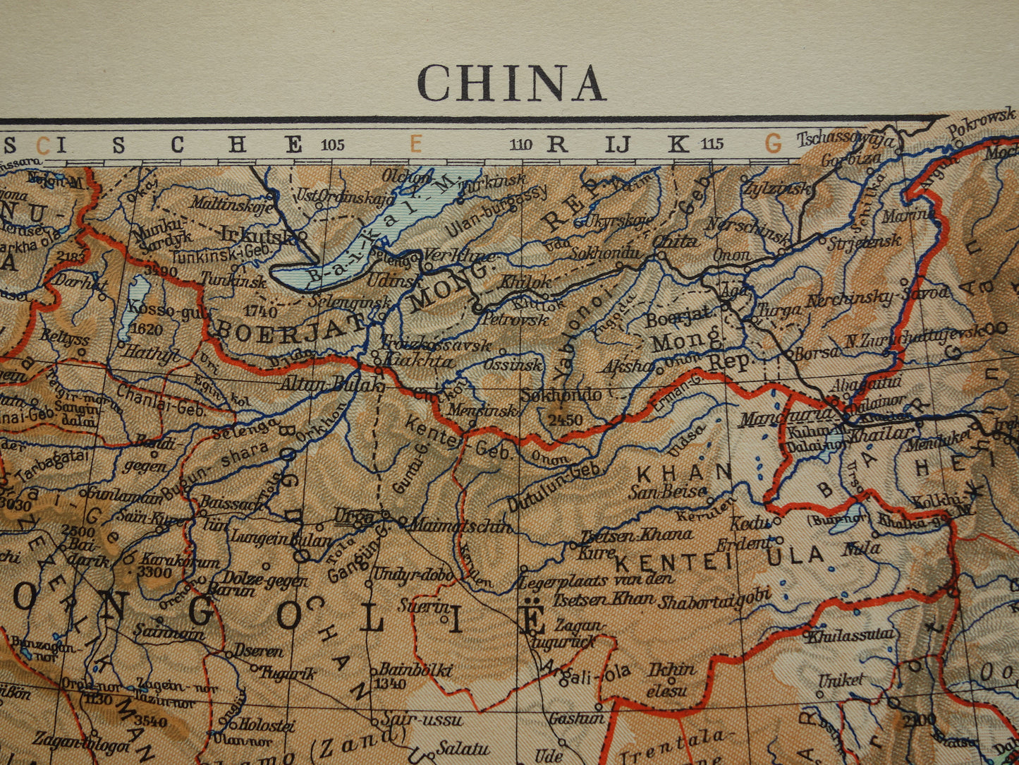 Oude kaart van China uit 1934 originele Nederlandse landkaart van China historische vintage print