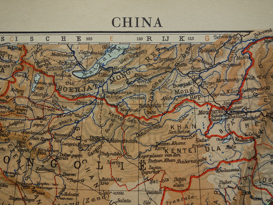 Oude kaart van China uit 1934 originele Nederlandse landkaart van China historische vintage print