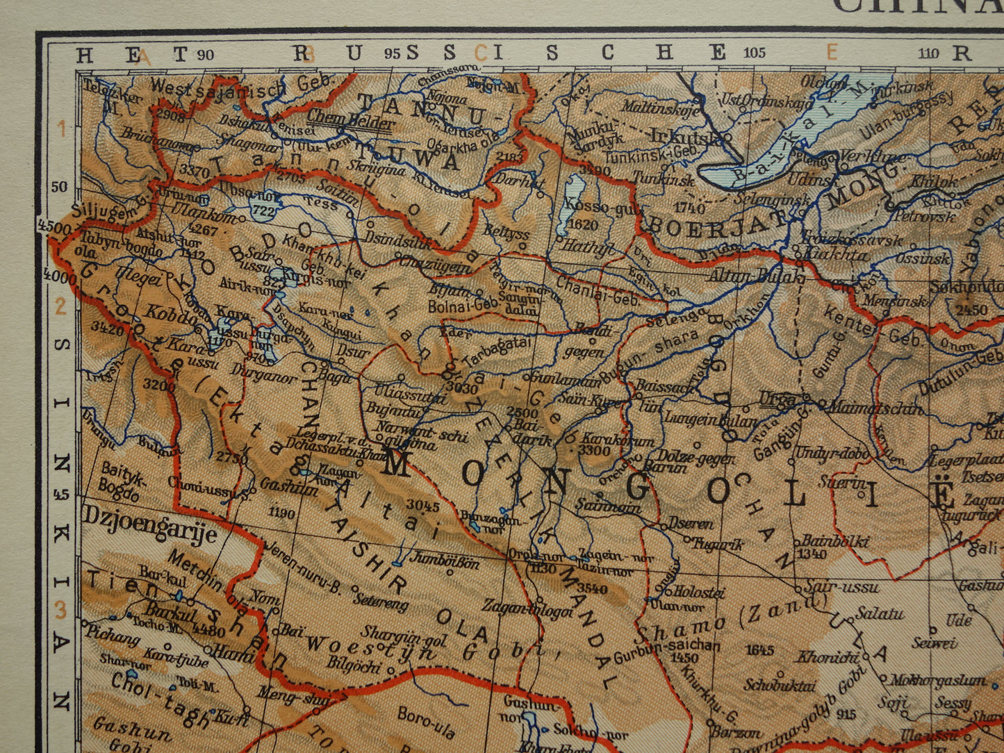 Oude kaart van China uit 1934 originele Nederlandse landkaart van China historische vintage print