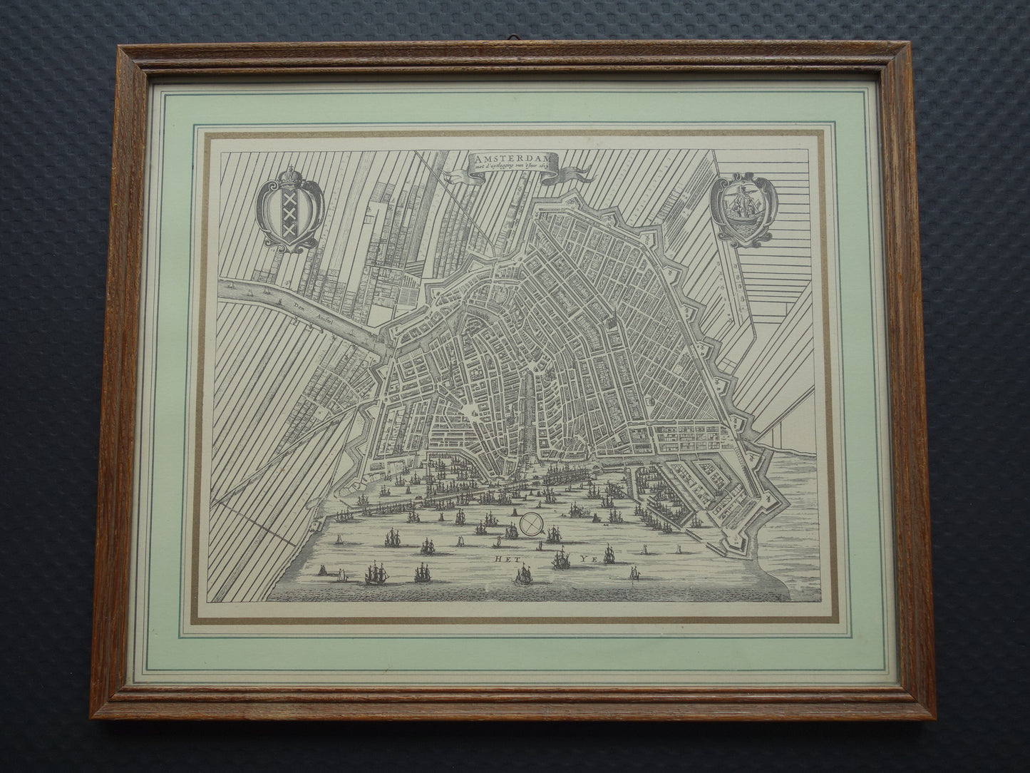 ingelijste oude plattegrond kaart van Amsterdam te koop