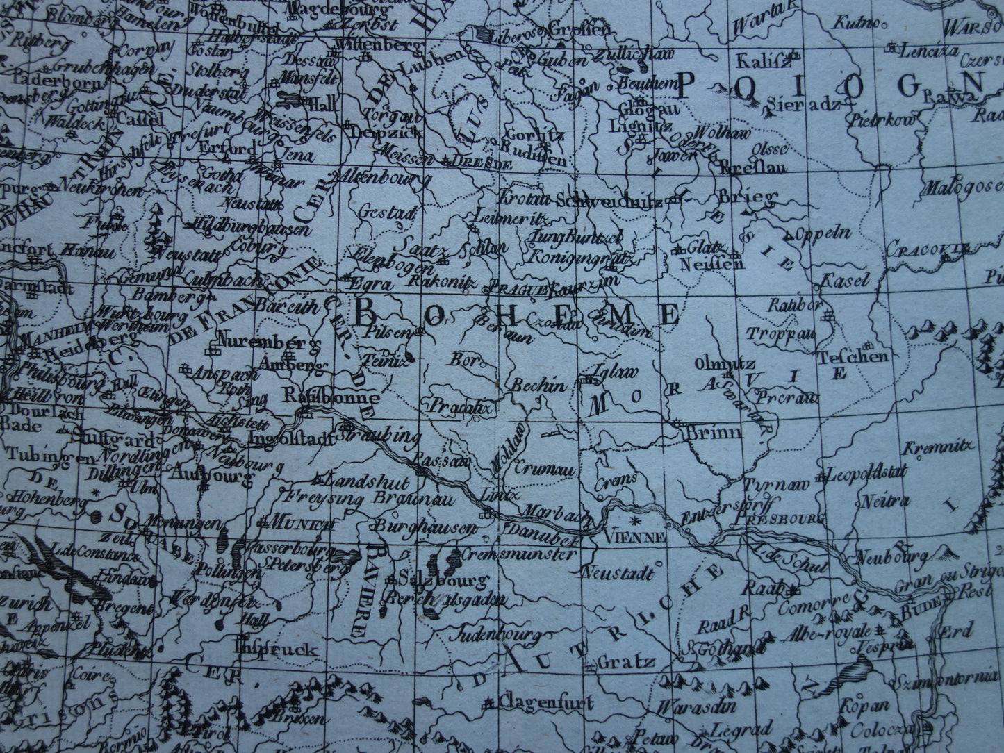 Centraal-Europa oude kaart Duitsland Polen Tsjechië Originele antieke landkaart vintage print