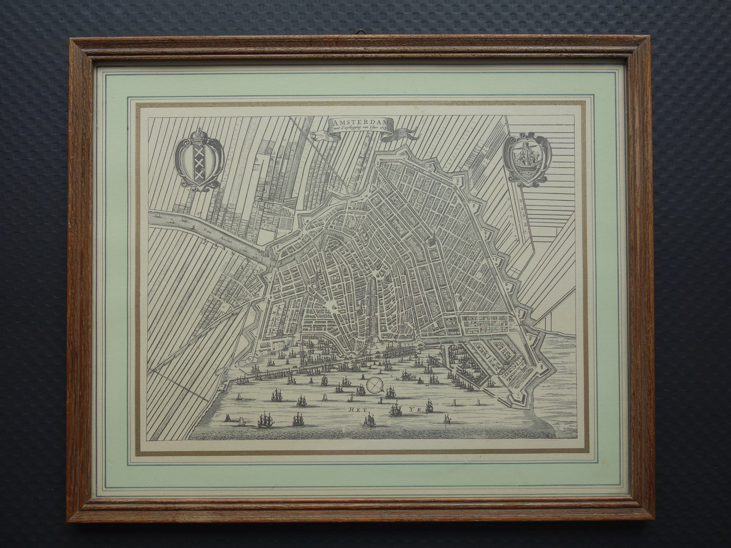 AMSTERDAM oude kaart van Amsterdam in 17e eeuw NADRUK 'Amsterdam met d'uytlegging van't Jaer 1613' Dapper Van Meurs plattegrond