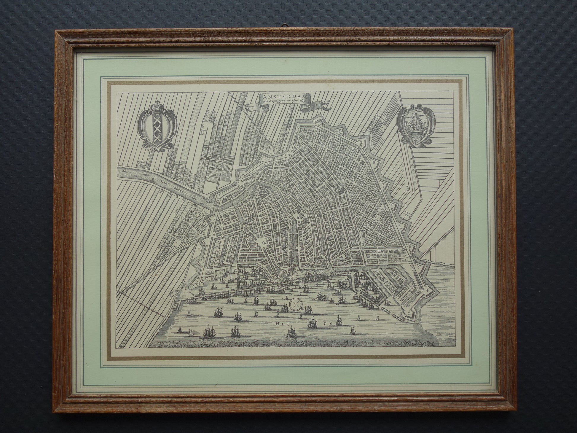 AMSTERDAM oude kaart van Amsterdam in 17e eeuw NADRUK 'Amsterdam met d'uytlegging van't Jaer 1613' Dapper Van Meurs plattegrond