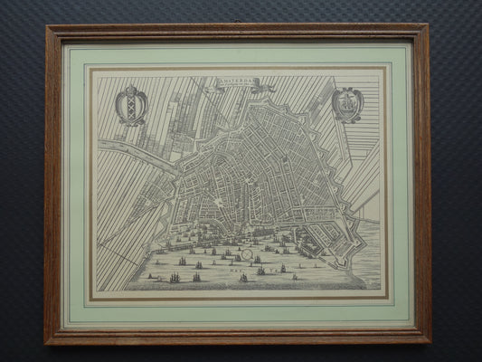 AMSTERDAM oude kaart van Amsterdam in 17e eeuw NADRUK 'Amsterdam met d'uytlegging van't Jaer 1613' Dapper Van Meurs plattegrond