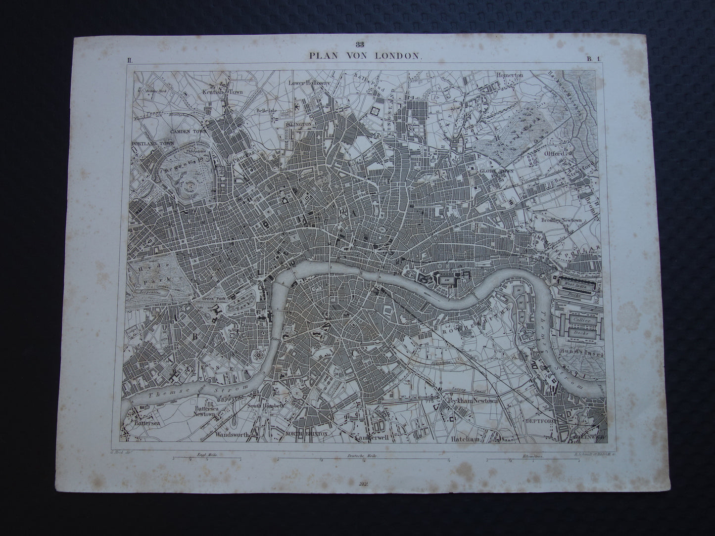 LONDEN Oude kaart van Londen Engeland - Originele 175+ jaar oude plattegrond