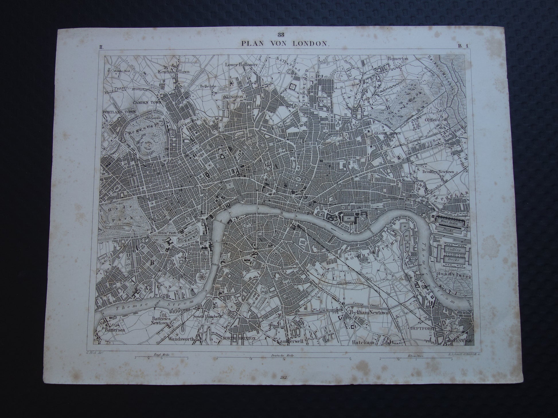 LONDEN Oude kaart van Londen Engeland - Originele 175+ jaar oude plattegrond