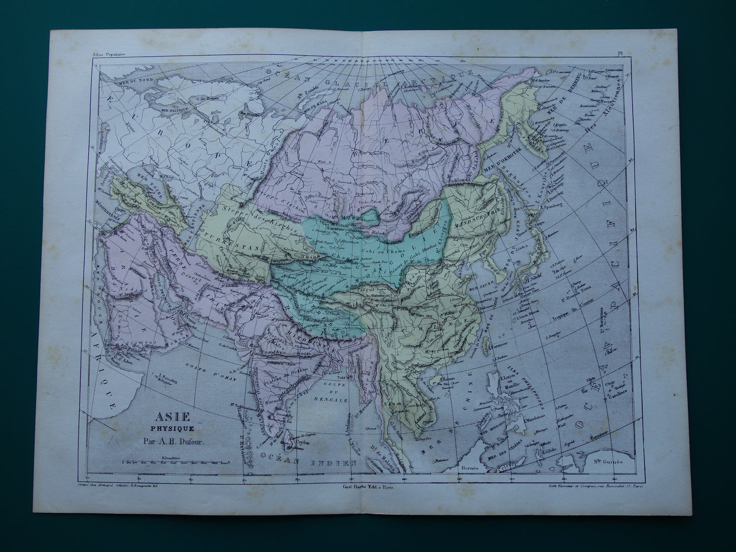 AZIË oude kaart van Azië uit 1858 set van 2 originele antieke Franse landkaarten China India Indonesië vintage kaarten