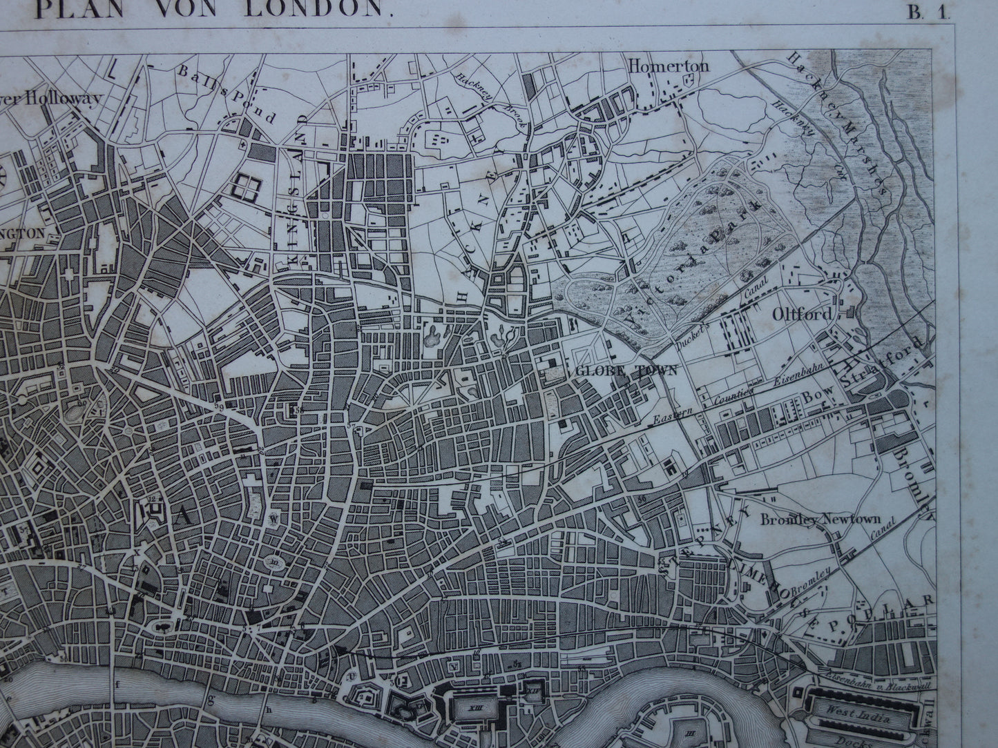 LONDEN Oude kaart van Londen Engeland - Originele 175+ jaar oude plattegrond