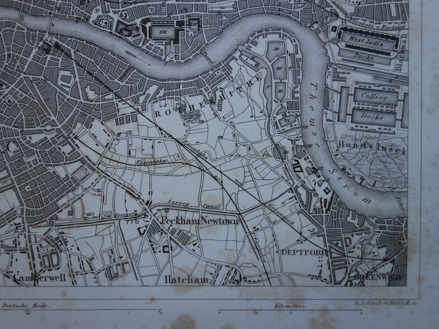 LONDEN Oude kaart van Londen Engeland - Originele 175+ jaar oude plattegrond