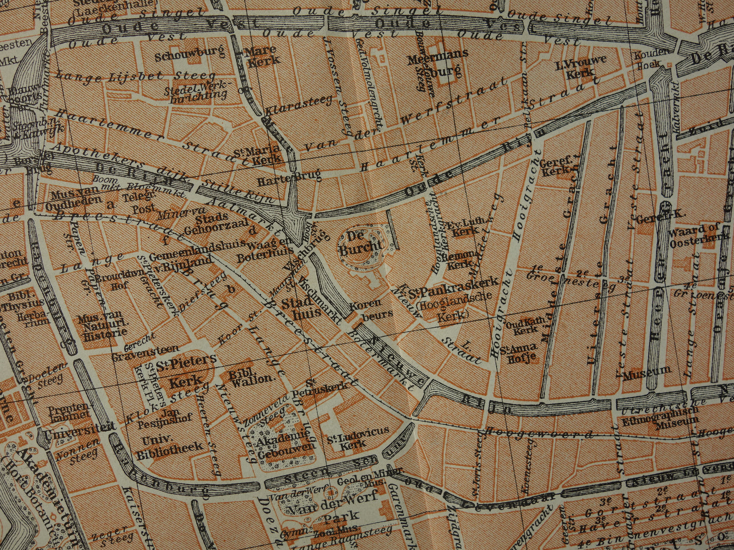 LEIDEN oude kaart van Leiden uit 1910 kleine originele antieke plattegrond