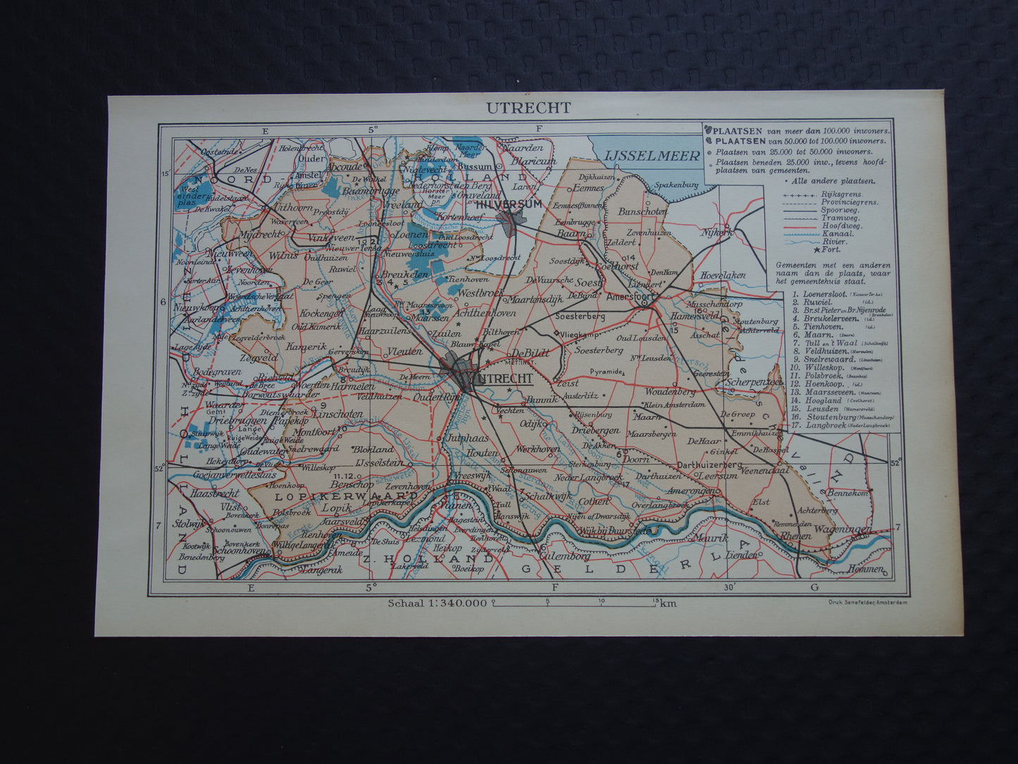 UTRECHT Oude landkaart van de provincie Utrecht uit 1938 kleine originele vintage historische kaart