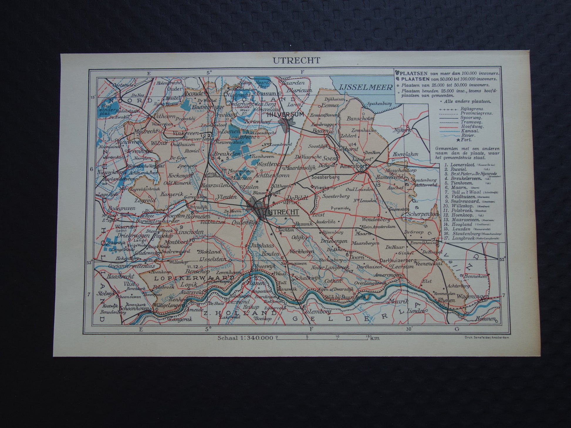 UTRECHT Oude landkaart van de provincie Utrecht uit 1938 kleine originele vintage historische kaart