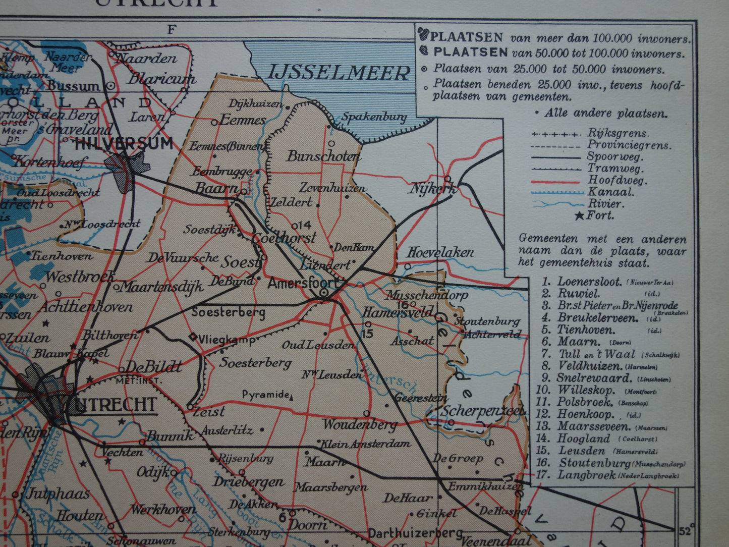 UTRECHT Oude landkaart van de provincie Utrecht uit 1938 kleine originele vintage historische kaart