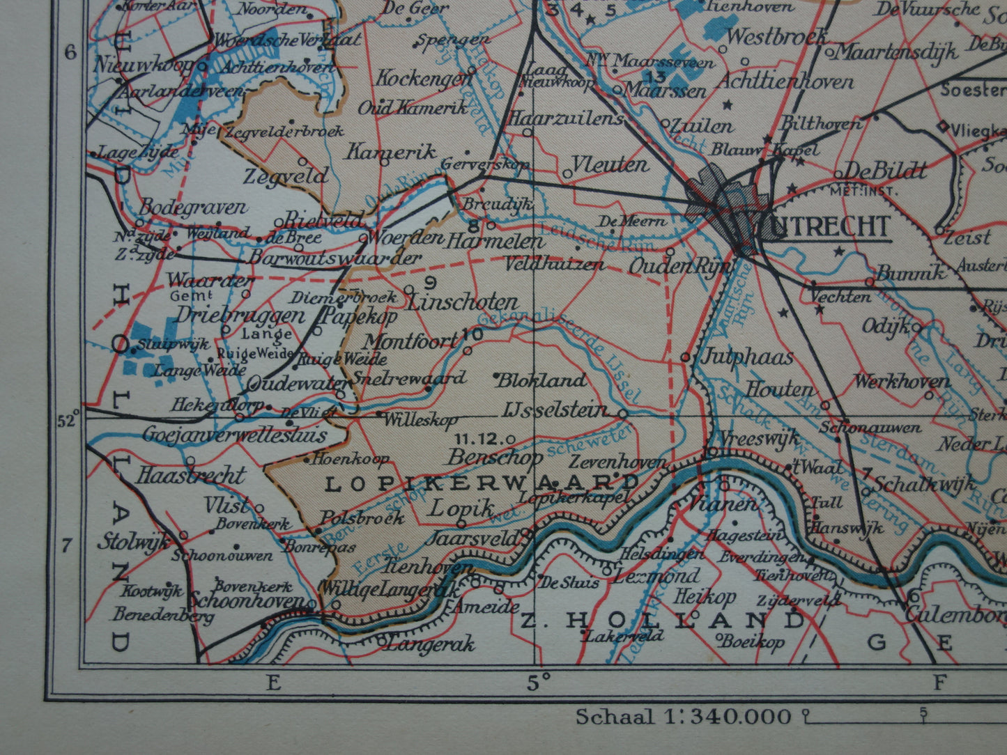 UTRECHT Oude landkaart van de provincie Utrecht uit 1938 kleine originele vintage historische kaart