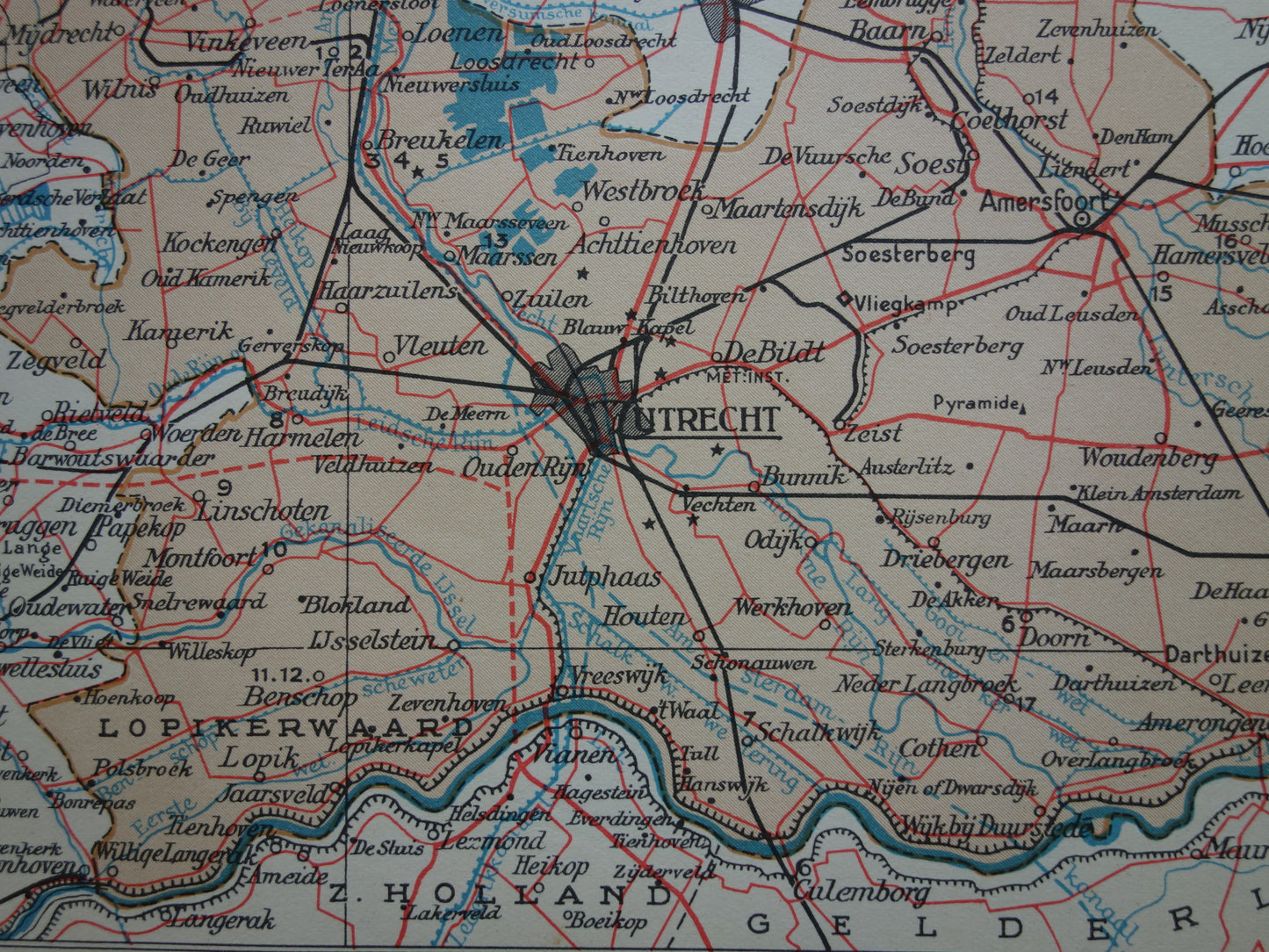 UTRECHT Oude landkaart van de provincie Utrecht uit 1938 kleine originele vintage historische kaart