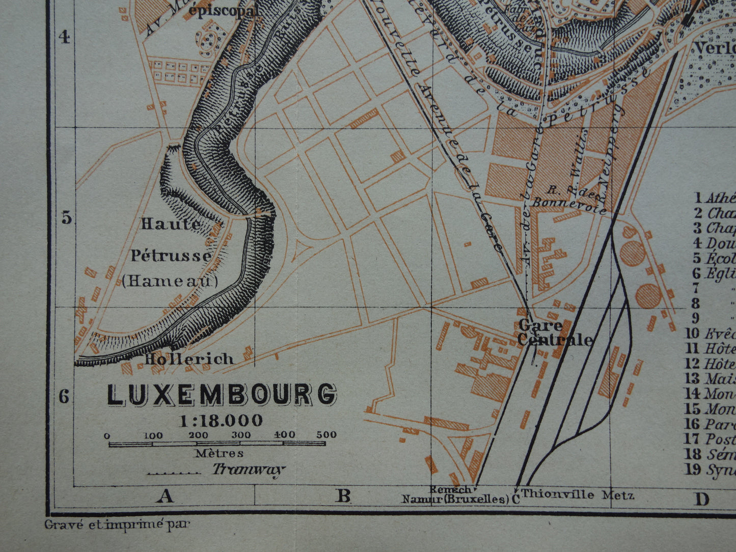 LUXEMBURG oude kaart van Luxembourg Stad uit 1904 kleine originele antieke plattegrond landkaart