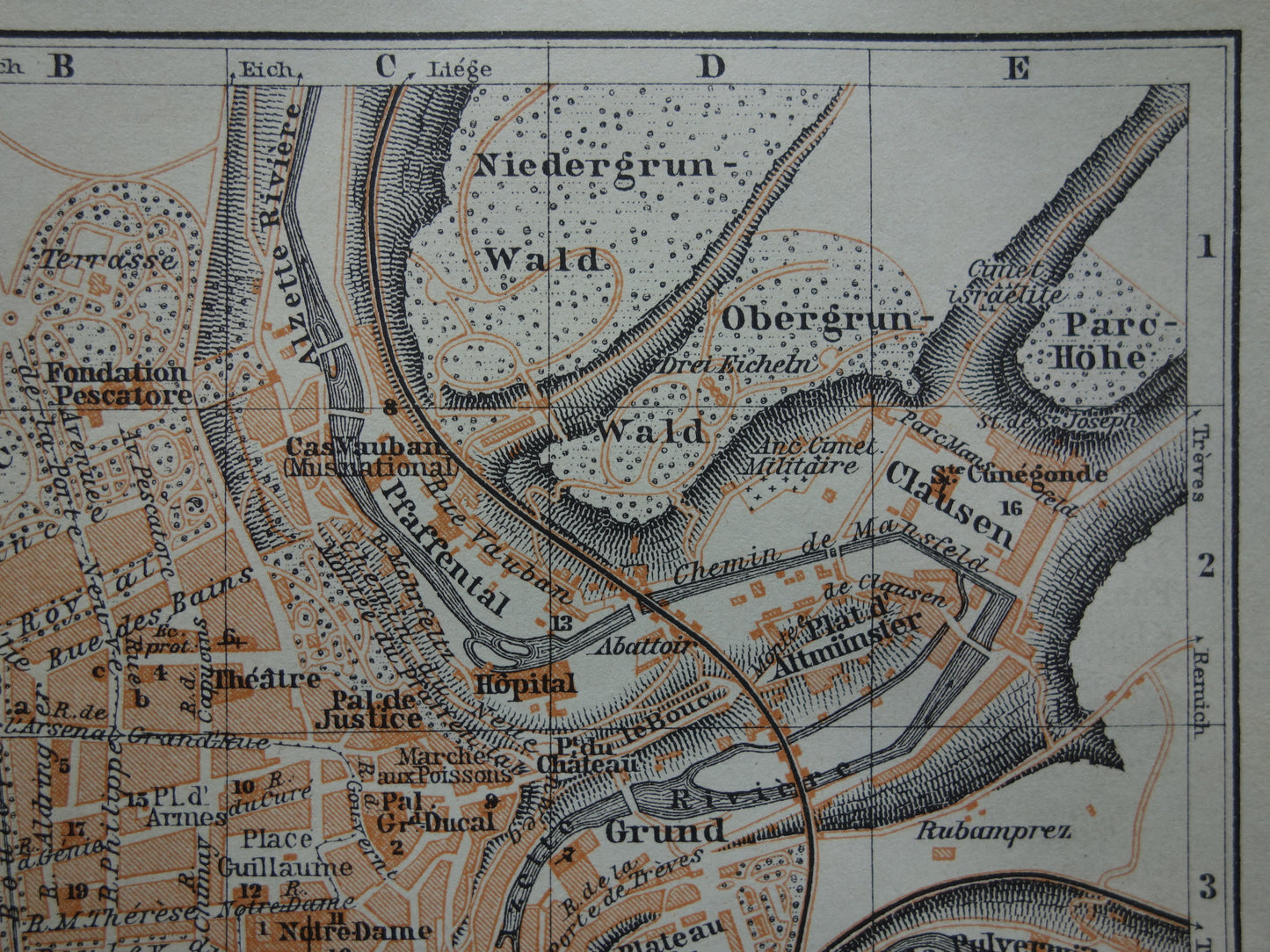 LUXEMBURG oude kaart van Luxembourg Stad uit 1904 kleine originele antieke plattegrond landkaart