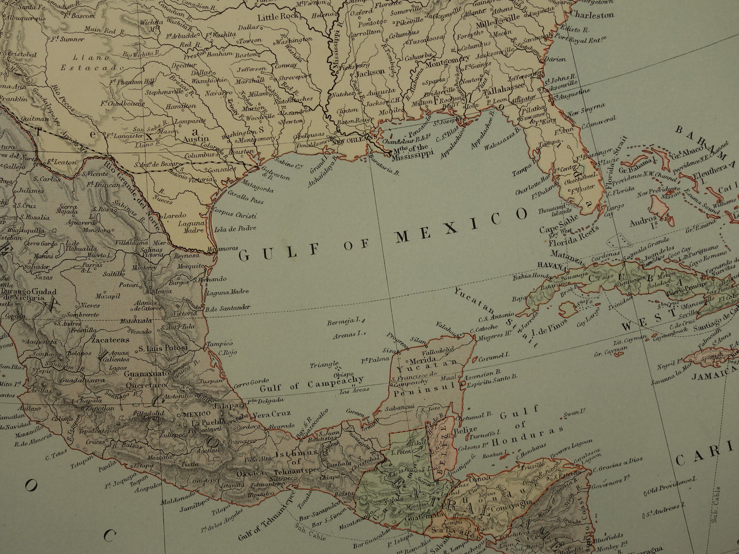 Oude kaart van Noord-Amerika uit 1890 Grote antieke Engelse landkaart