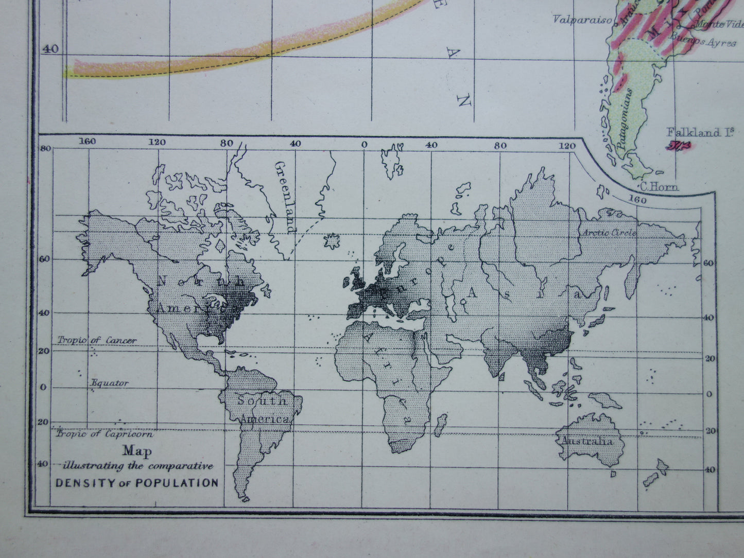Vintage WERELDKAART oude etnografische kaart van de Wereld uit 1871 Antieke print Antropologie Volkenkunde Ethnologie Menselijke Rassen
