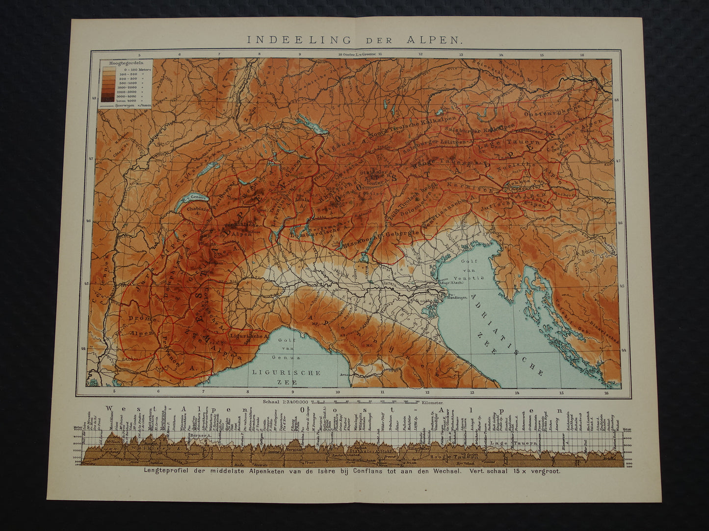 Old map of the alps altitude maps