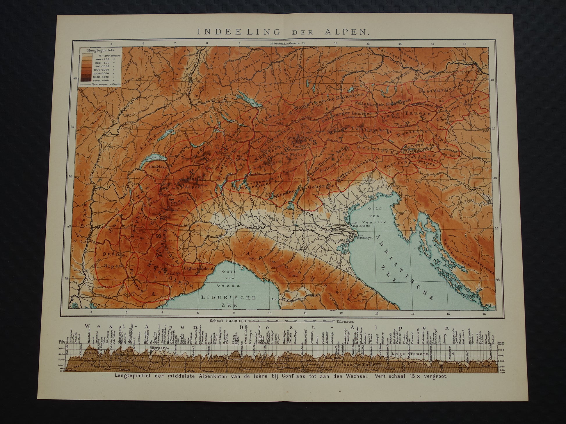Old map of the alps altitude maps