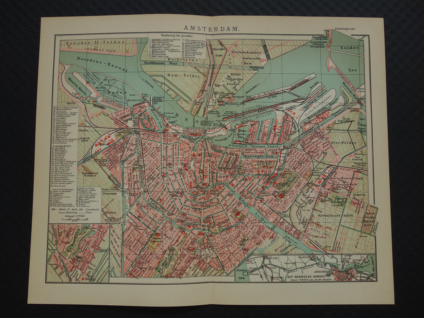 AMSTERDAM oude kaart van Amsterdam 1914 originele antieke Nederlandse plattegrond
