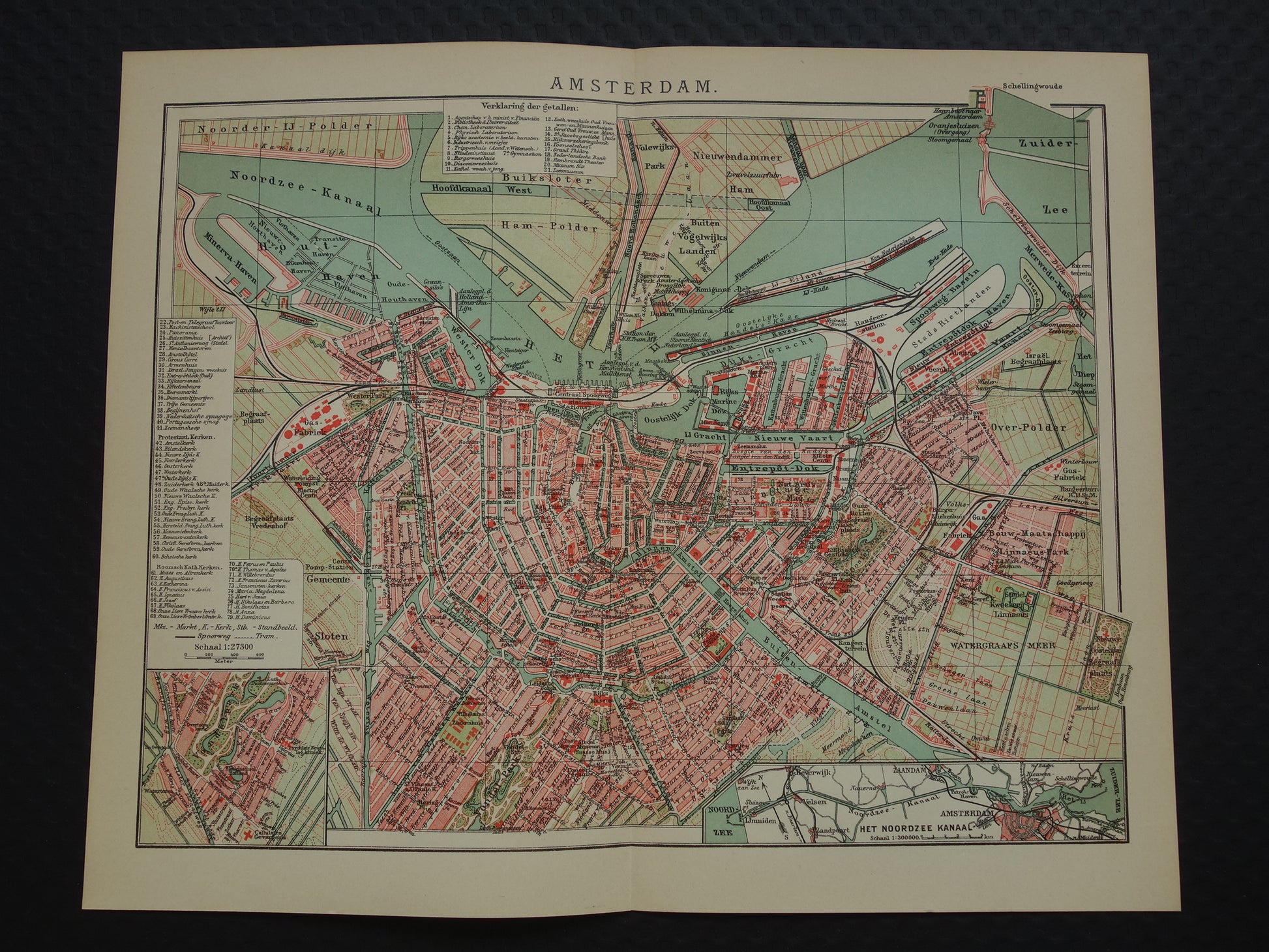 AMSTERDAM oude kaart van Amsterdam 1914 originele antieke Nederlandse plattegrond