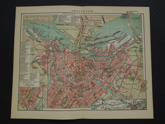 AMSTERDAM oude kaart van Amsterdam 1914 originele antieke Nederlandse plattegrond