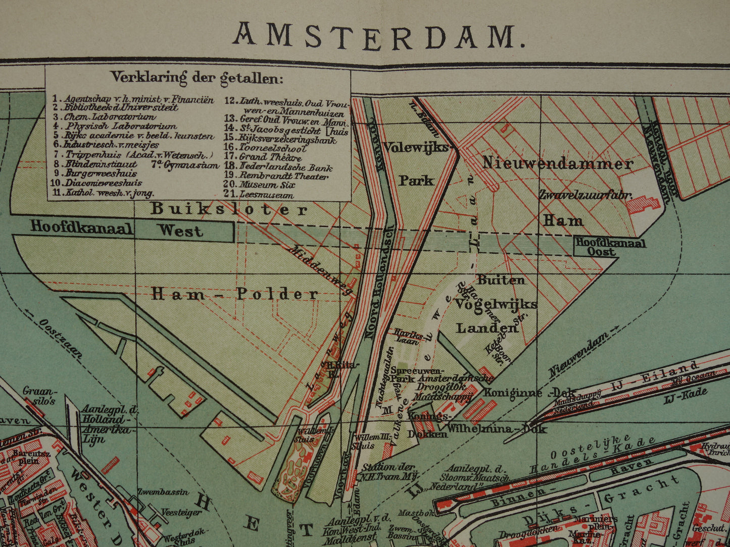 AMSTERDAM oude kaart van Amsterdam 1914 originele antieke Nederlandse plattegrond