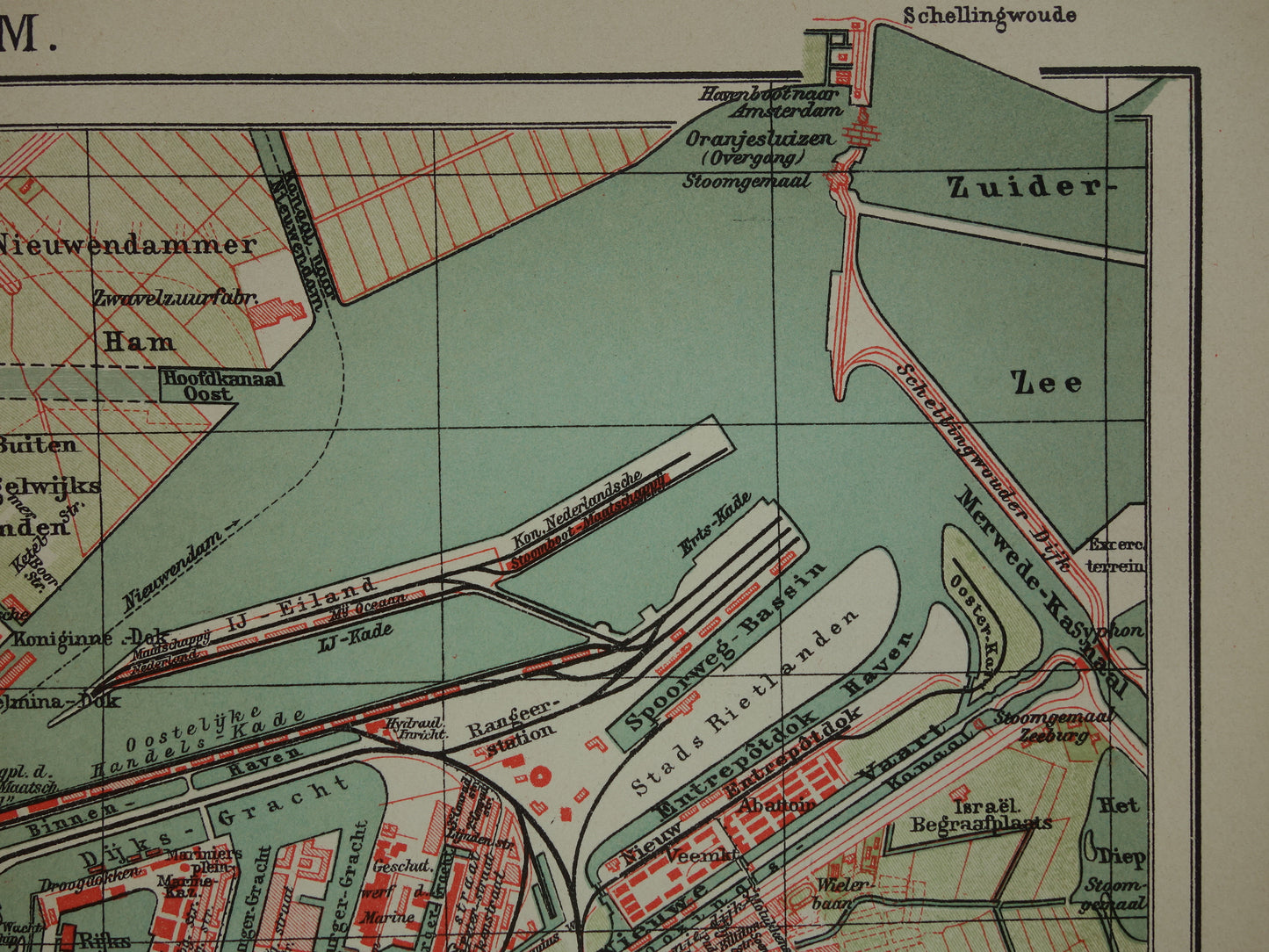 AMSTERDAM oude kaart van Amsterdam 1914 originele antieke Nederlandse plattegrond