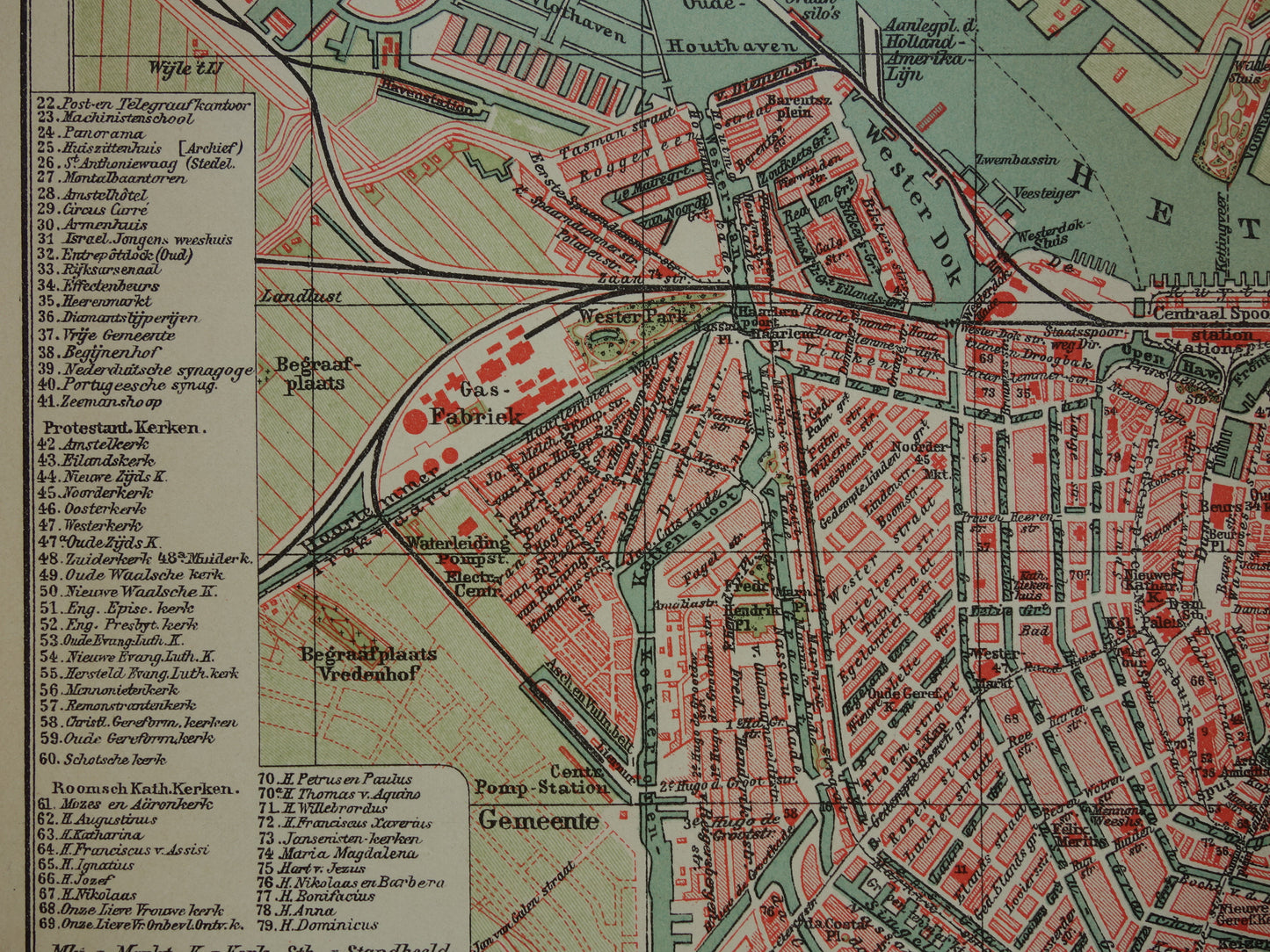 AMSTERDAM oude kaart van Amsterdam 1914 originele antieke Nederlandse plattegrond