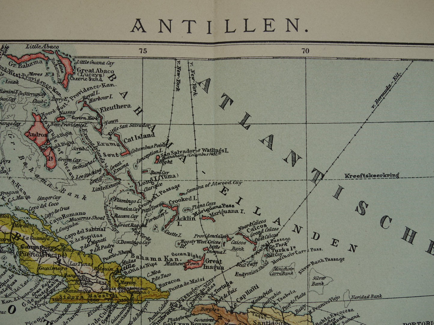 ANTILLEN Oude Nederlandse kaart van het Caraïbisch gebied 1914 originele antieke landkaart