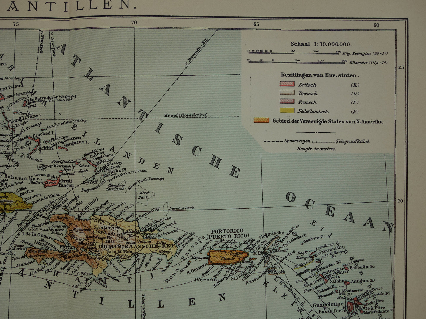 ANTILLEN Oude Nederlandse kaart van het Caraïbisch gebied 1914 originele antieke landkaart