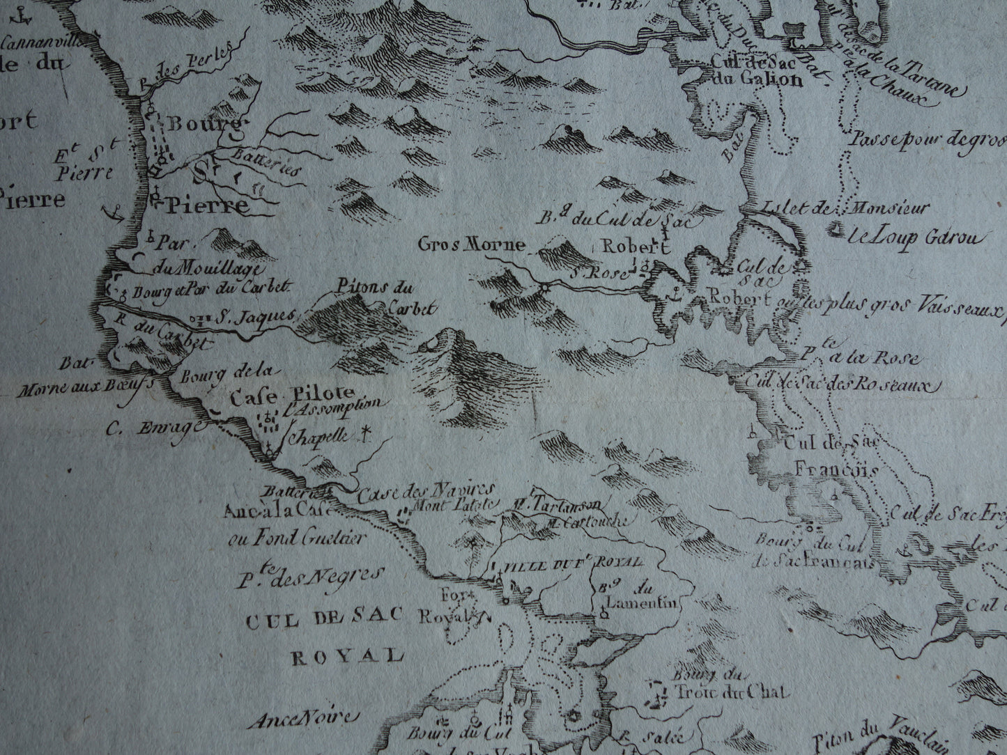 Martinique Oude landkaart Originele antieke Franse Bonne kaart uit 1784 van Martinique