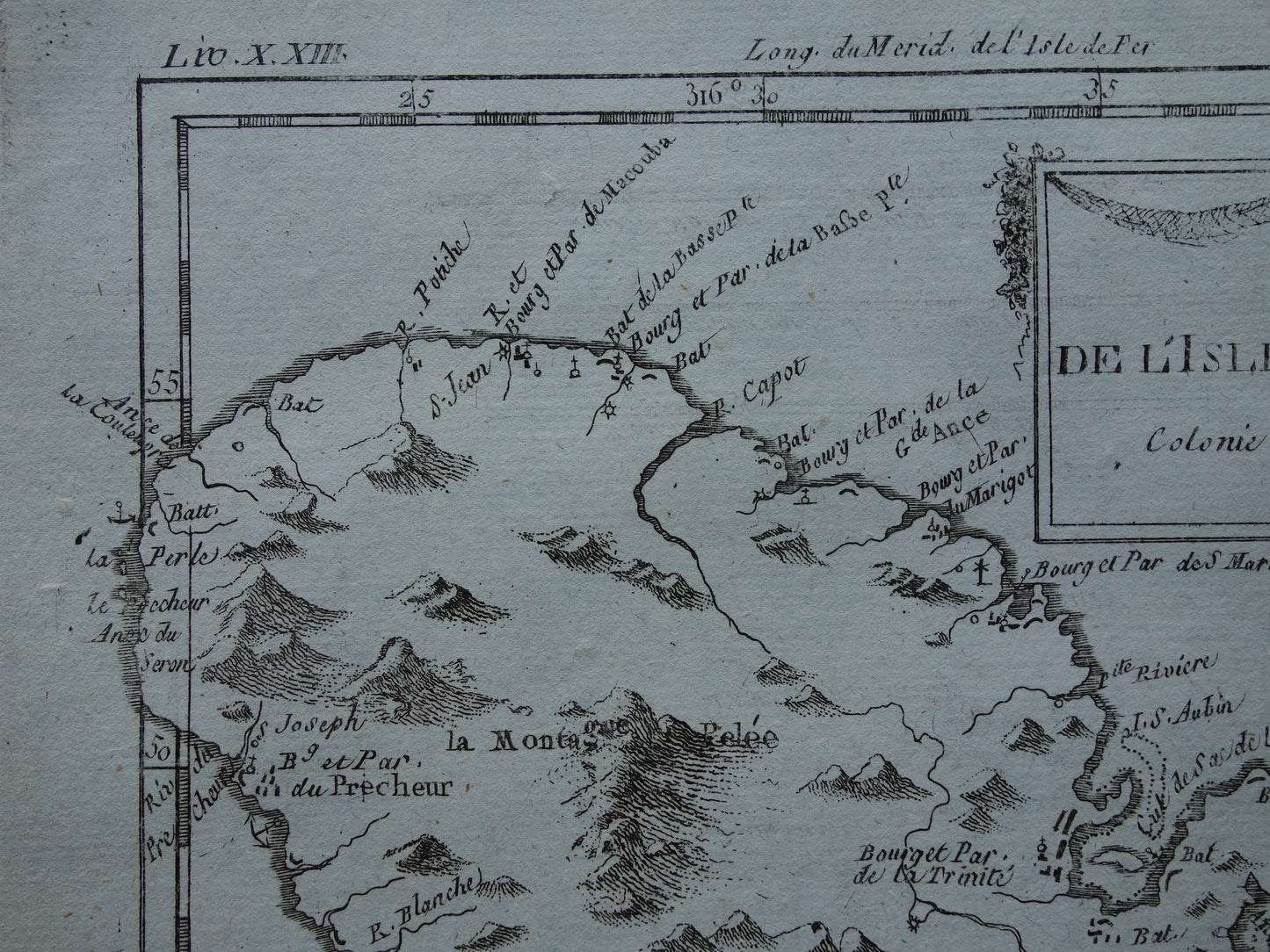 Martinique Oude landkaart Originele antieke Franse Bonne kaart uit 1784 van Martinique