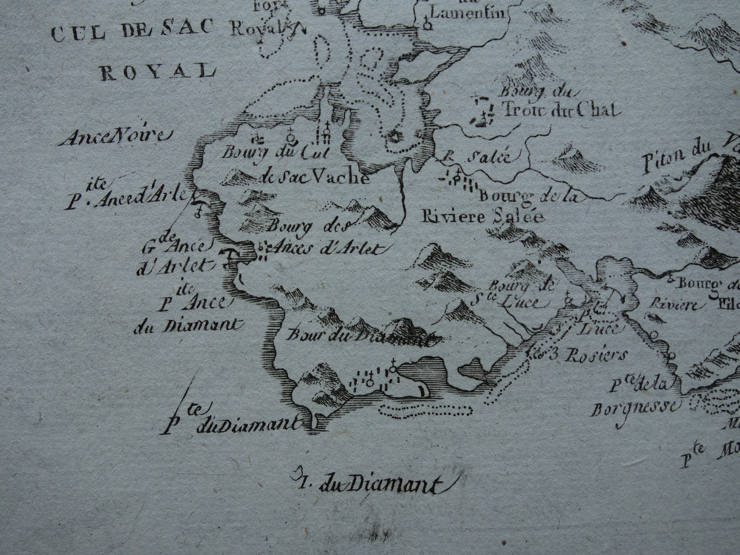 Martinique Oude landkaart Originele antieke Franse Bonne kaart uit 1784 van Martinique