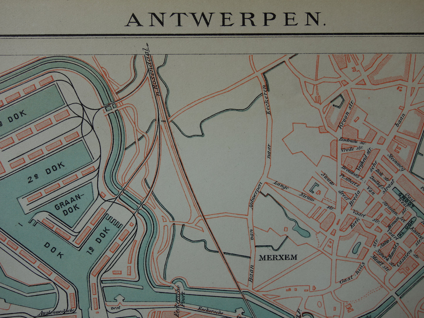Oude kaart van Antwerpen uit 1914 originele vintage plattegrond Nederlandse landkaart
