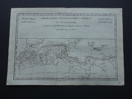Oude kaart van Noord-Afrika Originele antieke Franse Bonne kaart uit 1784 van Marokko Fez Tripoli Algiers