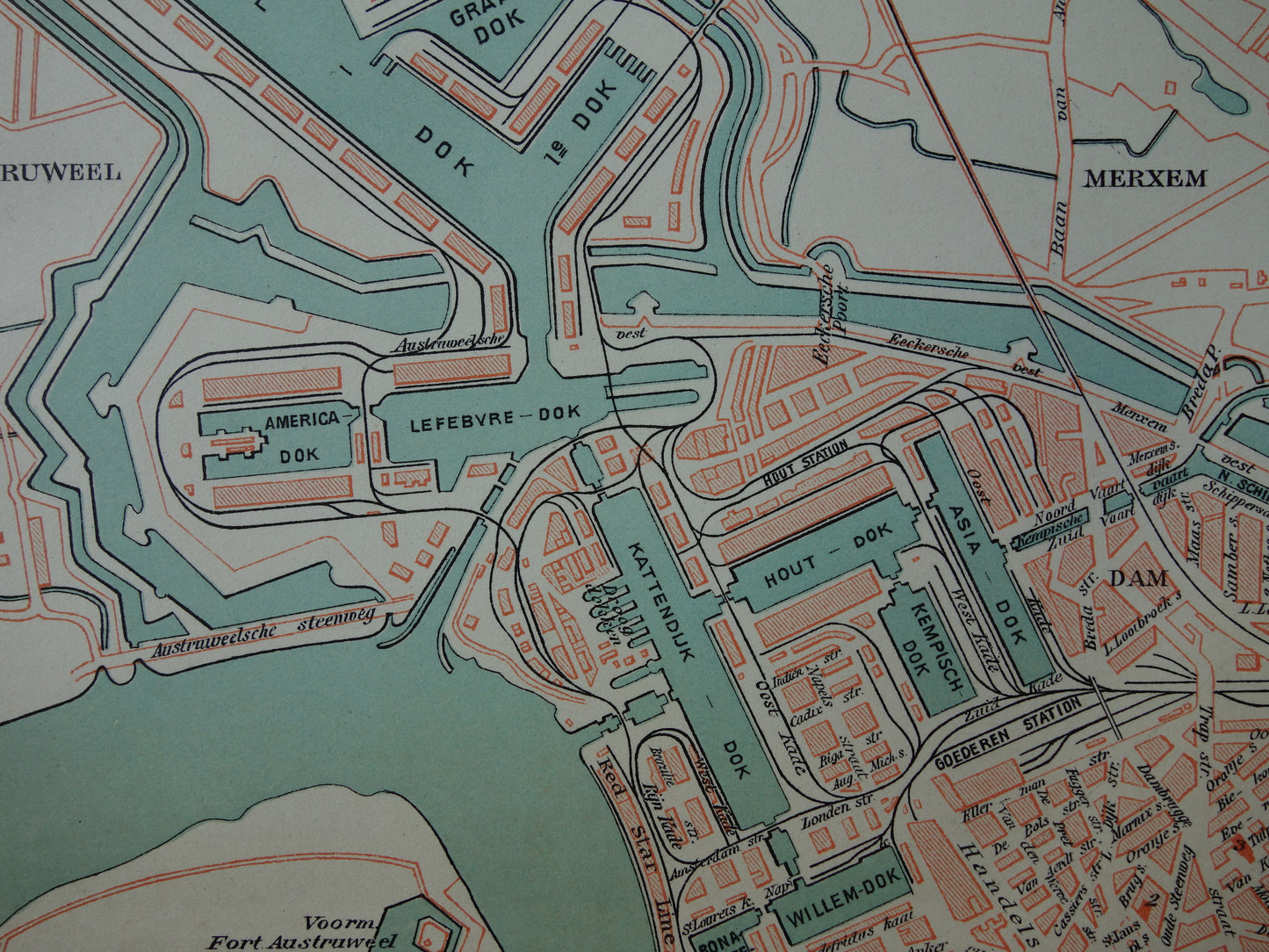 Oude kaart van Antwerpen uit 1914 originele vintage plattegrond Nederlandse landkaart