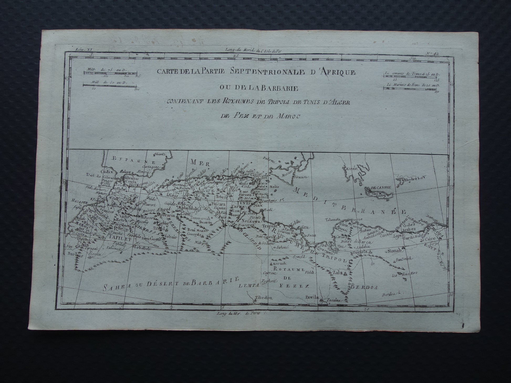 43 carte de la partie septentrionale d'afrique ou de la barbarie contenant les royaumes de tripoli de tunis d'alger de fez et de maroc Bonne Raynal map