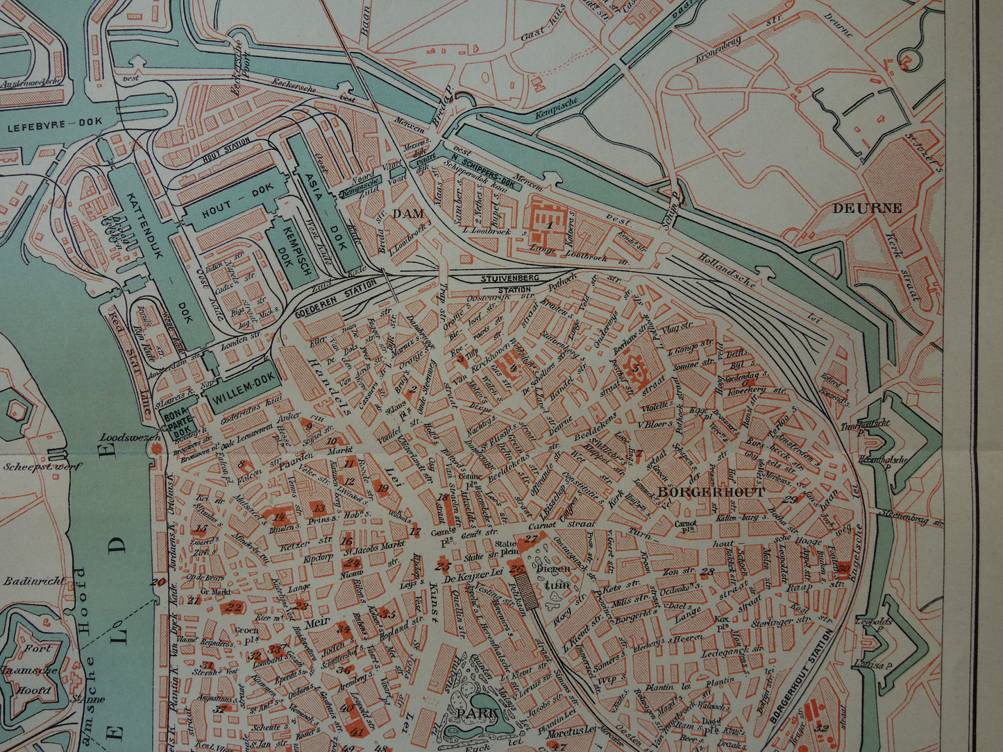 Oude kaart van Antwerpen uit 1914 originele vintage plattegrond Nederlandse landkaart