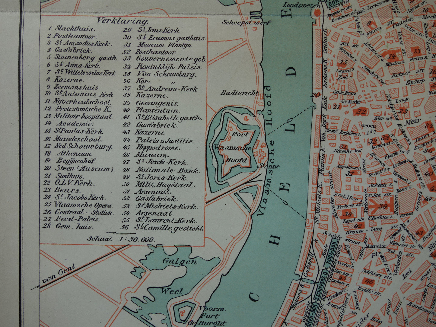 Oude kaart van Antwerpen uit 1914 originele vintage plattegrond Nederlandse landkaart