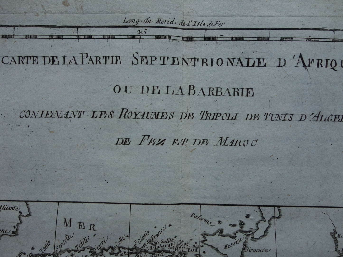 Old map of North Africa Original antique French Bonne map from 1784 of Morocco Fez Tripoli Algiers