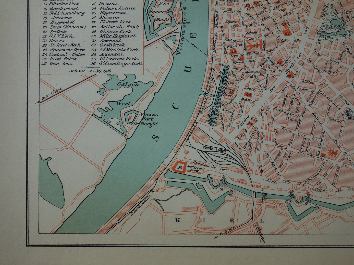 Oude kaart van Antwerpen uit 1914 originele vintage plattegrond Nederlandse landkaart